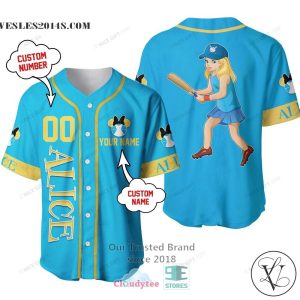 Alice In Wonderland Cartoon Personalized Blue Baseball Jersey Shirt