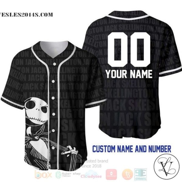 Personalized Jack Skellington All Over Print Black Baseball jersey